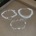 Light Luxury Copper Heart Zircon Layered Lace Silver Tone Korean Style Bangle view 4