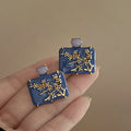 Light Luxury New Chinese Alloy Square Plum Blossom Enamel Stud Earrings For Women view 1