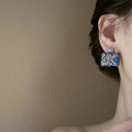 Light Luxury New Chinese Alloy Square Plum Blossom Enamel Stud Earrings For Women view 2