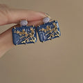Light Luxury New Chinese Alloy Square Plum Blossom Enamel Stud Earrings For Women view 3