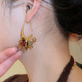 18K Gold Plated Stone Tassel Drop Earrings Vintage Ethnic Geometric Ear Hook Jewelry view 3