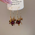 18K Gold Plated Stone Tassel Drop Earrings Vintage Ethnic Geometric Ear Hook Jewelry view 2