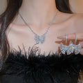 Copper Zircon Butterfly Pendant Necklace And Ear Cuff Jewelry Set, Elegant Court Style Light Luxury view 2