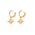 18K Gold Plated Zircon Rhombus Faux Pearl Drop Earrings For Women, Light Luxury Vintage Style view 5