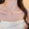 18K Gold Plated Zircon Faux Pearl Pendant Necklace, Elegant Geometric Round Light Luxury Choker view 3