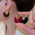 Flocked Fabric Round U Shape Drop Earrings Vintage Light Luxury OL Style Geometric Jewelry view 2