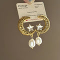 Light Luxury Alloy Moon Star Pearl Stud Earrings With Rhinestones Vintage Elegant Women's Jewelry view 1