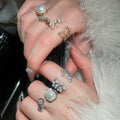 French Vintage Faux Pearl Zircon Multilayer Open Ring For Women Geometric Light Luxury view 3