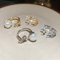 French Vintage Faux Pearl Zircon Multilayer Open Ring For Women Geometric Light Luxury view 4