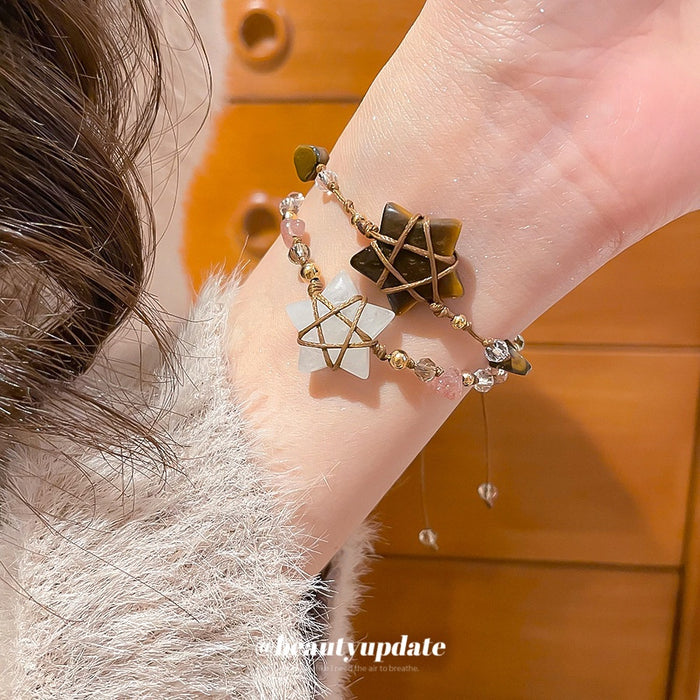 Vintage Ethnic Crystal Stone Star Charm Rope Bangle For Daily Versatile Style