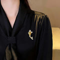 14K Gold Plated Copper Koi Fish Brooch With Zircon And Pearl New Chinese Luxury Style view 3