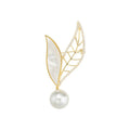 18K Gold Plated Faux Pearl Mother Of Pearl Leaf Brooch For Women view 5