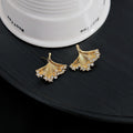Elegant French Ginkgo Leaf Studs With Gold Alloy And Sparkling Zircon Rhinestone Design Earrings view 3