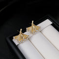 Elegant French Ginkgo Leaf Studs With Gold Alloy And Sparkling Zircon Rhinestone Design Earrings view 4