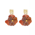 Elegant Vacation Style Acrylic Flower Drop Studs With Hammered Gold Alloy Square Tops Earrings view 5