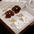 Elegant Vacation Style Acrylic Flower Drop Studs With Hammered Gold Alloy Square Tops Earrings view 2