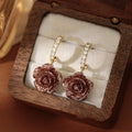 Resin Flower Drop Earrings With Rhinestone Inlay Silver Needle Vintage OL Fashion Jewelry view 2