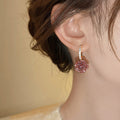 Resin Flower Drop Earrings With Rhinestone Inlay Silver Needle Vintage OL Fashion Jewelry view 3