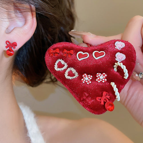Alloy Heart And Bow Rhinestone Stud Earrings Jewelry Set Casual Minimalist Daily Style