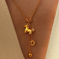 24K Gold Plated Copper Horse Coin Necklace Old Money Style Light Luxury Collarbone Chain view 1