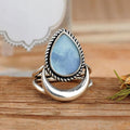 Vintage Twisted Edge Water Drop Ring For Women Sky Blue Romantic C Shape Moon Adjustable Jewelry view 2