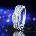 Three Row Wavy Clear Crystal Pavé Band Ring in Silver Tone view 5