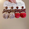 Plush Pom Pom Bow Stud Earrings With Silver Pin Cute Sweet Light Luxury Winter Fashion Style view 3