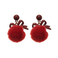 Plush Pom Pom Bow Stud Earrings With Silver Pin Cute Sweet Light Luxury Winter Fashion Style view 5