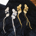 Metal Flower Petal Tassel Drop Earrings Vintage European American Style Silver Needle Jewelry view 4