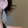 Copper Zircon Teardrop Tassel Drop Earrings, Elegant Court Style Light Luxury Jewelry view 3