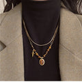 Stainless Steel Tiger Eye Oval Pendant Necklace Maillard Style Geometric Clavicle Chain view 1
