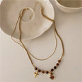 Stainless Steel Tiger Eye Oval Pendant Necklace Maillard Style Geometric Clavicle Chain view 4