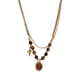 Stainless Steel Tiger Eye Oval Pendant Necklace Maillard Style Geometric Clavicle Chain view 5