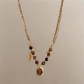 Stainless Steel Tiger Eye Oval Pendant Necklace Maillard Style Geometric Clavicle Chain view 2