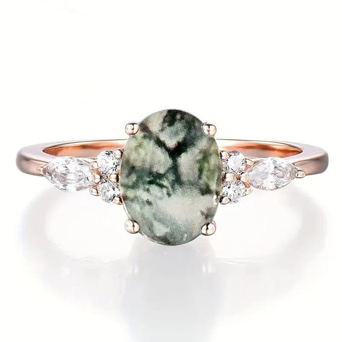 Korean New Chinese Style Faux Natural Stone Ring, Marquise Minimalist Niche Jewelry