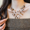 Maillard Style Crystal Beaded Tiger Eye Stone Necklace And Ear Hook Jewelry Set For Women view 1