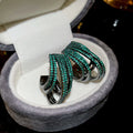 Light Luxury Copper Zircon Green C-Shaped Layered Stud Earrings For Women view 4