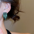 Light Luxury Copper Zircon Green C-Shaped Layered Stud Earrings For Women view 3