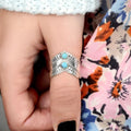 Vintage Imitation Turquoise Round Polka Dot V Shape Ring, Retro Fashion Accessory For Women view 3
