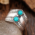 Vintage Imitation Turquoise Round Polka Dot V Shape Ring, Retro Fashion Accessory For Women view 2