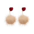 Plush Heart Pom Pom Drop Earrings with Silver Needle Fashion OL Winter Ear Studs for Women view 5