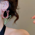 Alloy Hollow Rose Flower Stud Earrings With Silver Posts, Sweet Elegant Light Luxury Style view 4