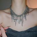 Light Luxury Crystal Cross Tassel Faux Pearl Geometric Choker Necklace for Women view 3