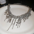 Light Luxury Crystal Cross Tassel Faux Pearl Geometric Choker Necklace for Women view 4