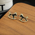 Gold Alloy Enamel Leopard Print Cute Rocking Horse Studs Elegant Minimalist Trendy Commuter Earrings view 3
