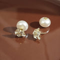 Elegant Two Way Flower Rhinestone Pearl Stud Earrings For Women Luxury Alloy Silver Needle Earrings view 3