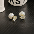 Elegant Two Way Flower Rhinestone Pearl Stud Earrings For Women Luxury Alloy Silver Needle Earrings view 2