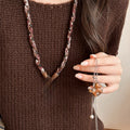 Light Luxury Faux Pearl Horse Pendant Sweater Necklace With Leather Fabric Ethnic Vintage Style view 1