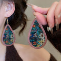 Vintage Ethnic Style Acrylic Wood Print Teardrop Pendant Drop Earrings view 4