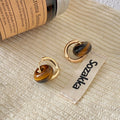Versatile Round Faux Tiger Eye Resin Drop Earrings, Maillard Style Geometric Daily Jewelry view 3